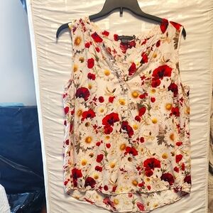 Suzy Shier Poppy and Daisy  Floral Sleevless Blouse Sz XL